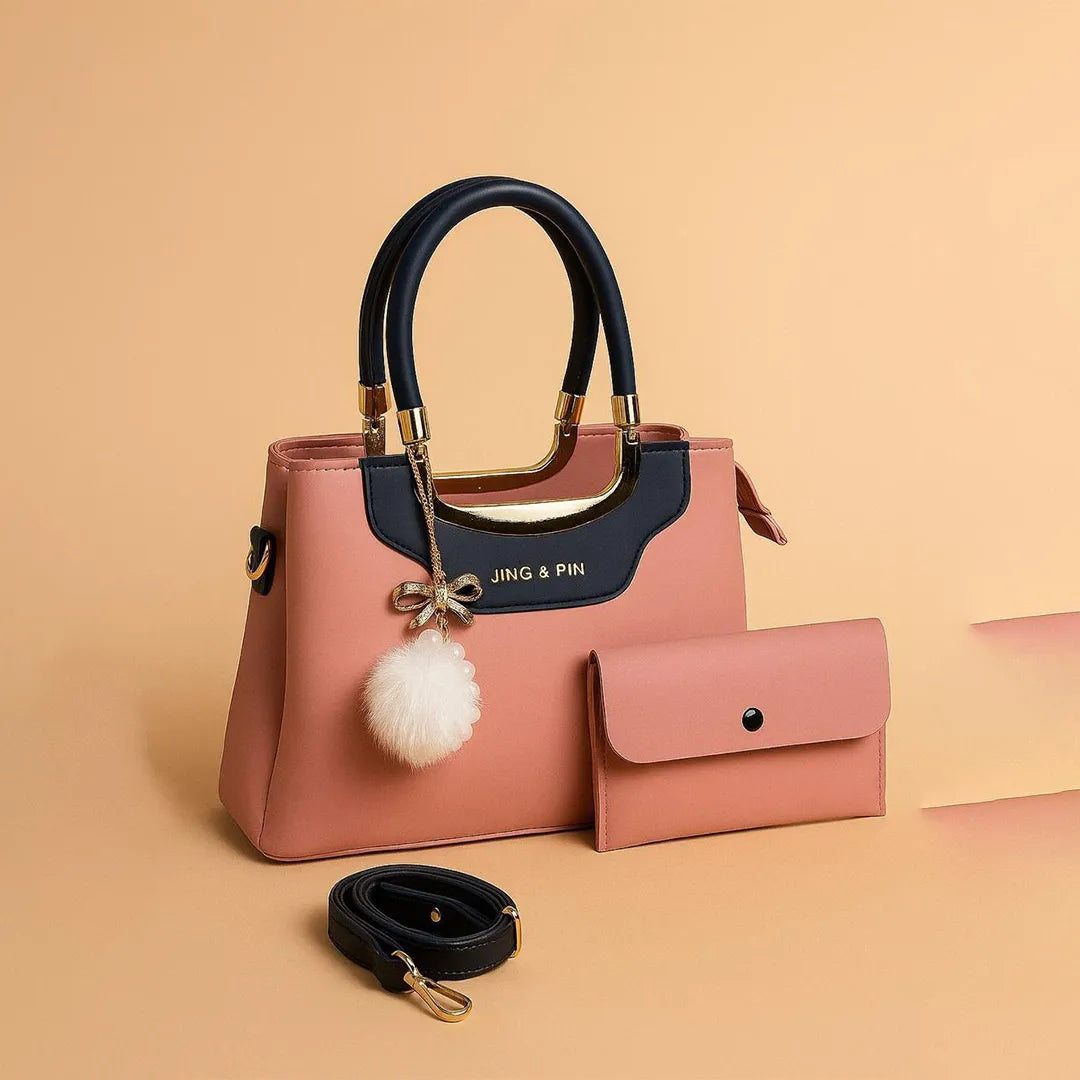 Premium 'JING & PIN' Ladies Handbag Collection - Luxury 3-in-1 Set with Clutch & Shoulder Strap