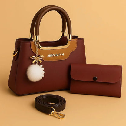 Premium 'JING & PIN' Ladies Handbag Collection - Luxury 3-in-1 Set with Clutch & Shoulder Strap