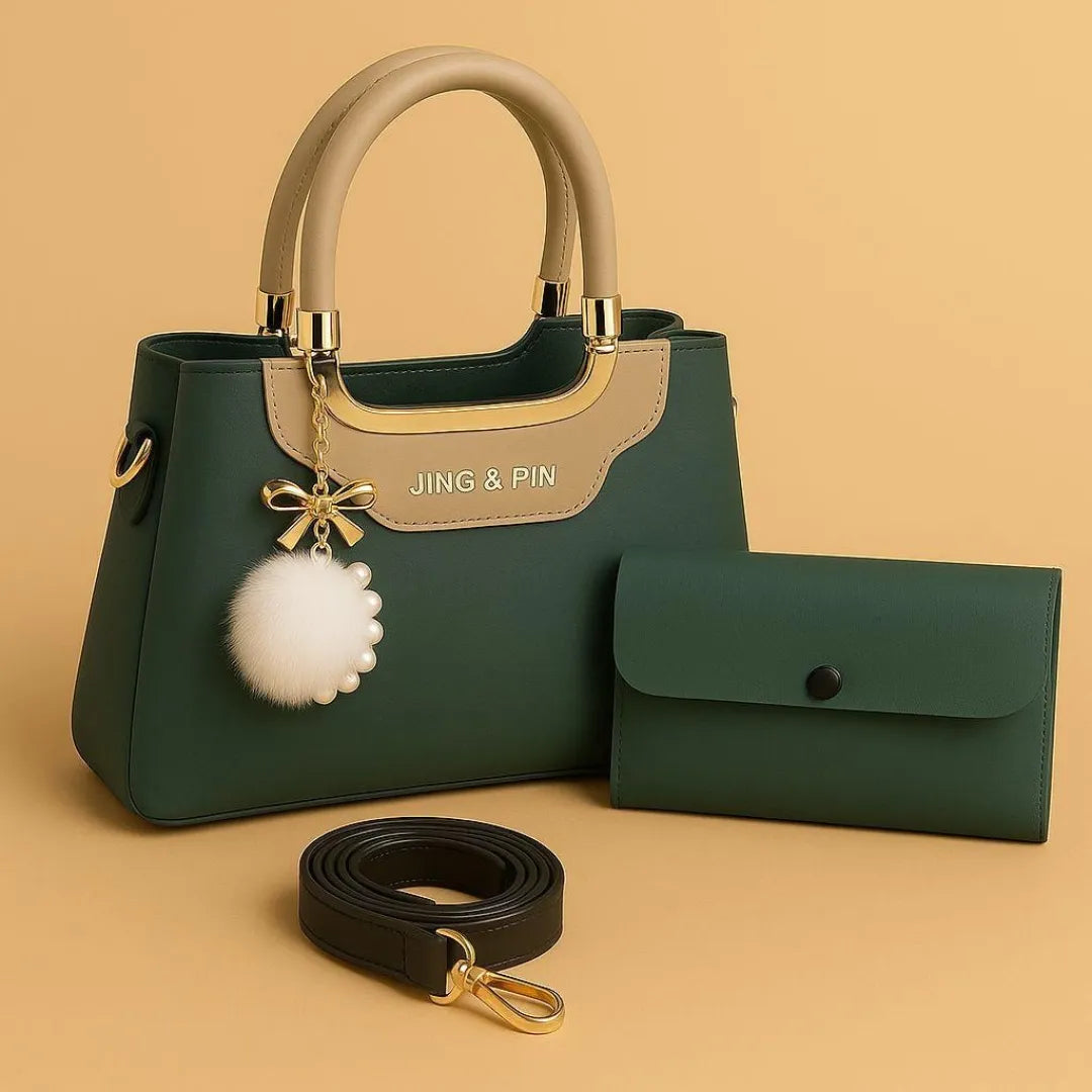 Premium 'JING & PIN' Ladies Handbag Collection - Luxury 3-in-1 Set with Clutch & Shoulder Strap