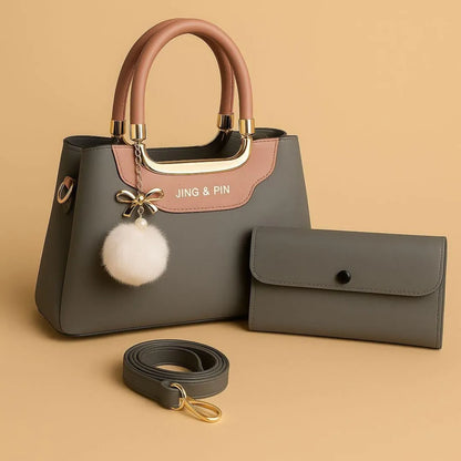 Premium 'JING & PIN' Ladies Handbag Collection - Luxury 3-in-1 Set with Clutch & Shoulder Strap